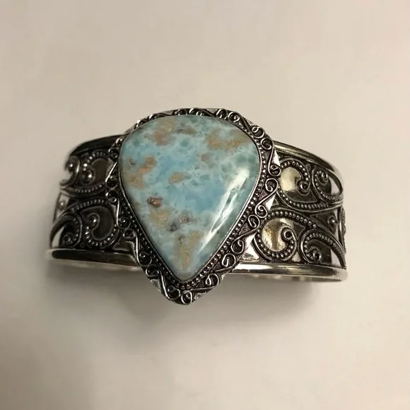 Larimar 925 Sterling Silver Cuff Bracelet
